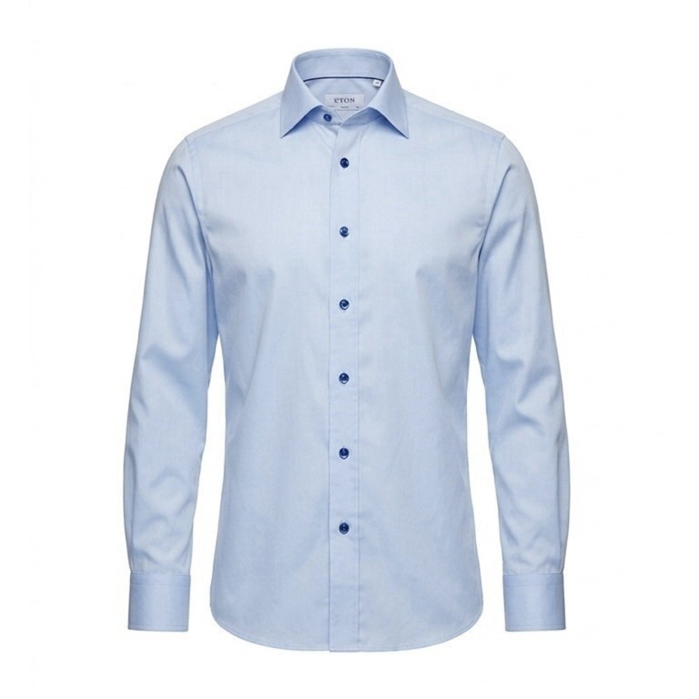 Eton Contemporary Fit Dress Shirt Light Blue Sapphire Buttons Signature Twill